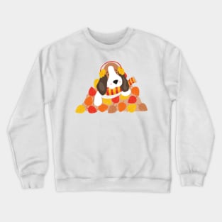 Autumn Dog, Cute Dog, Basset Hound, Autumn Leaves Crewneck Sweatshirt